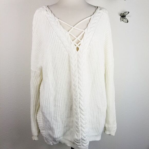 One Hart oversized cream sweater with criss cross - Picture 1 of 7